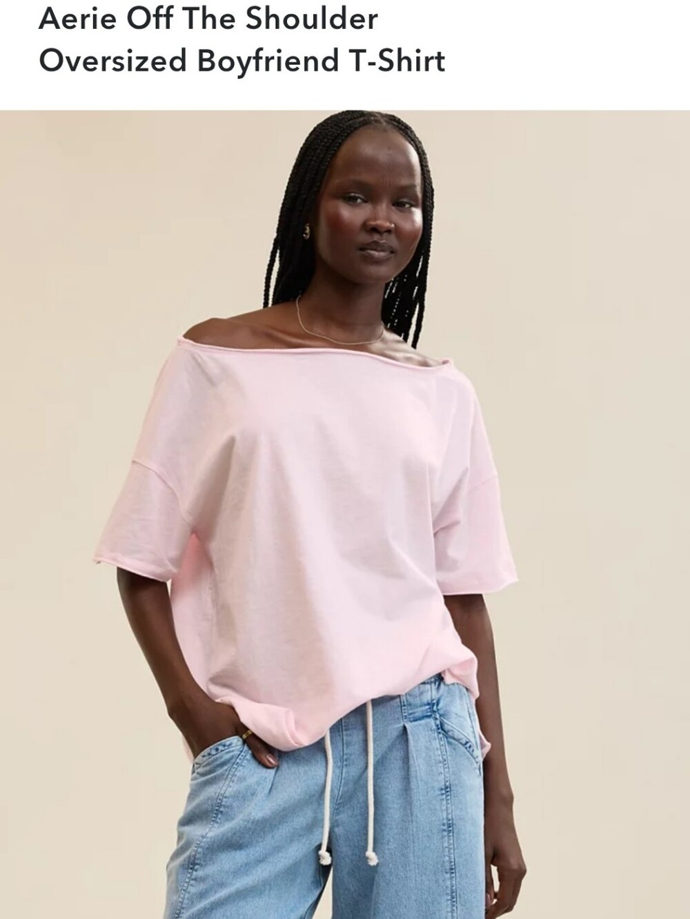 aerie Off-The-Shoulder Oversized Boyfriend T-Shirt - Light Pink